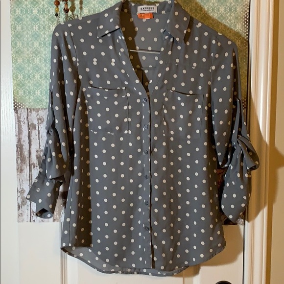 Express Tops - Express Port. long sleeve gray polka dot top XS